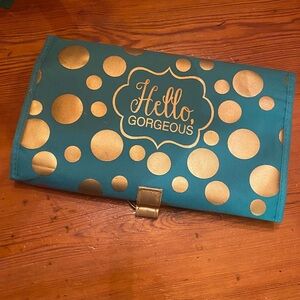 Teal and Gold Polka Dot Cosmetic Bag